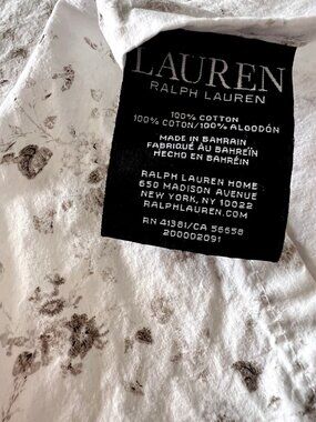 RALPH LAUREN Flat Sheet FULL Brown Gray White Floral 100% Cotton 76x92 PRISTINE